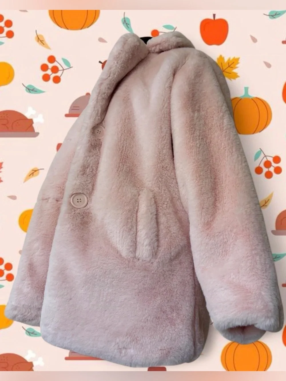 JouJou Light Pink Faux Fur Coat Size M 8 10 Fluffy Soft Collar Buttons Cute